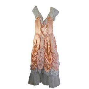 Vintage 80s Loralie Original Prom Dress Party Pink Satin Lace Renaissance